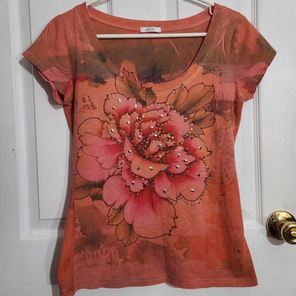 Vintage Orange Bedazzled Floral Tshirt